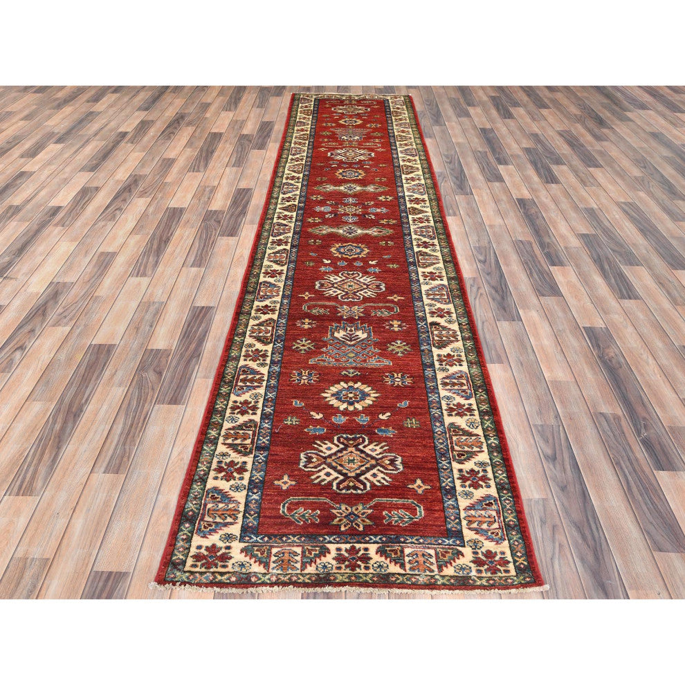 Fire Brick Afghan Super Kazak Wool Hand Knotted Runner Oriental Rug 2'10"x11'7"