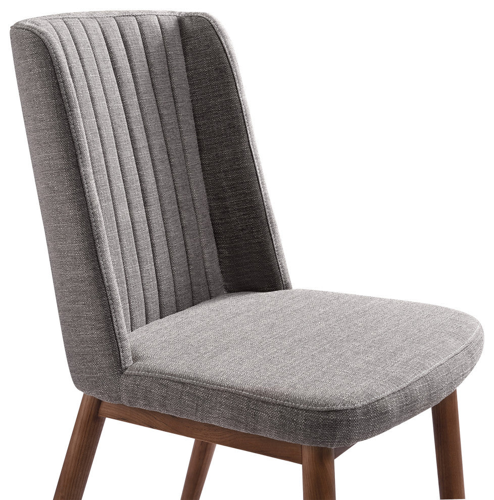 Wade Mid-Century Dining Chair, Walnut Finish and Gray Fabric, Set of 2