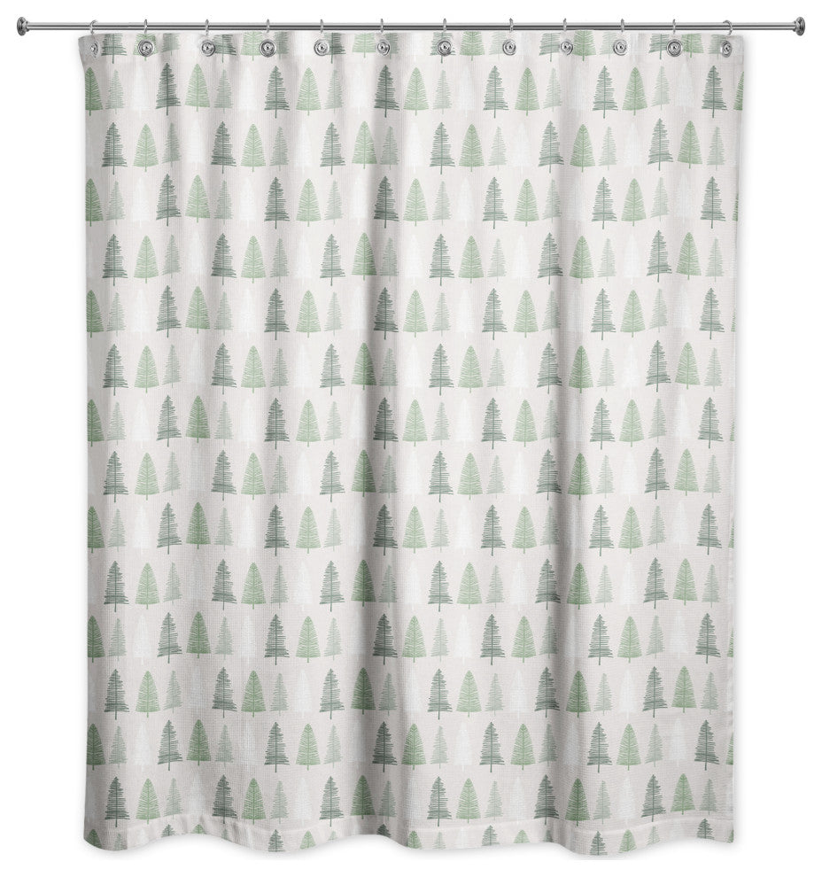 Neutral Green Tree Pattern 71x74 Shower Curtain
