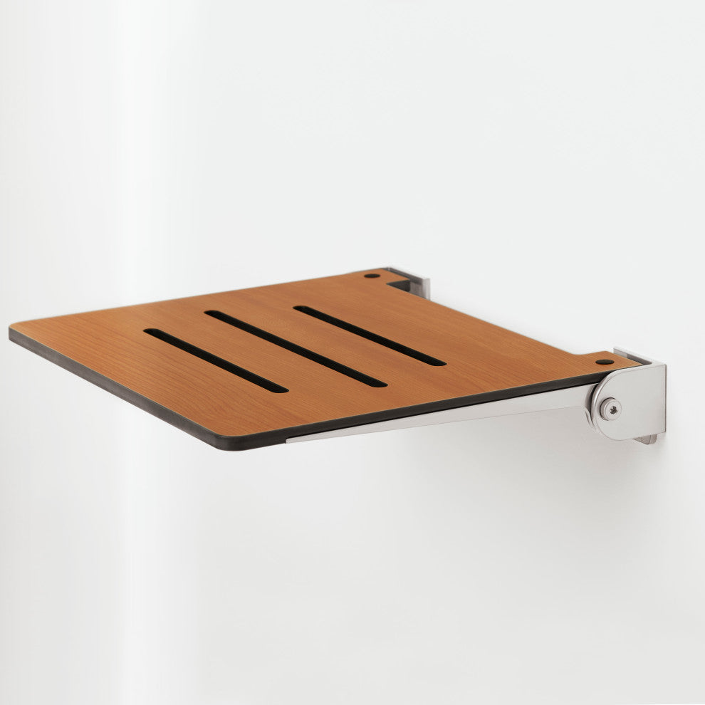 Seachrome SlimLine Folding Wall Mount Shower Seat, Teak Seat With Silver Frame