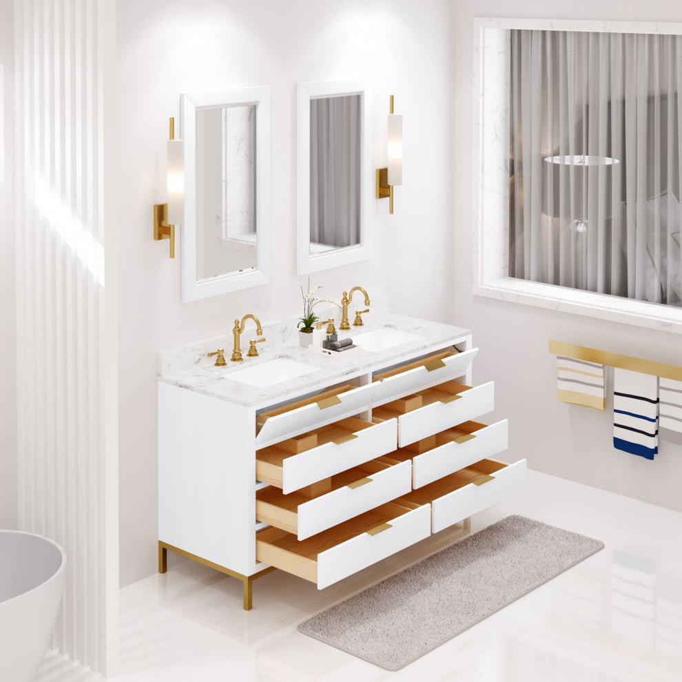 Bristol 60" Vanity, White With Mirrors and Hook Faucet