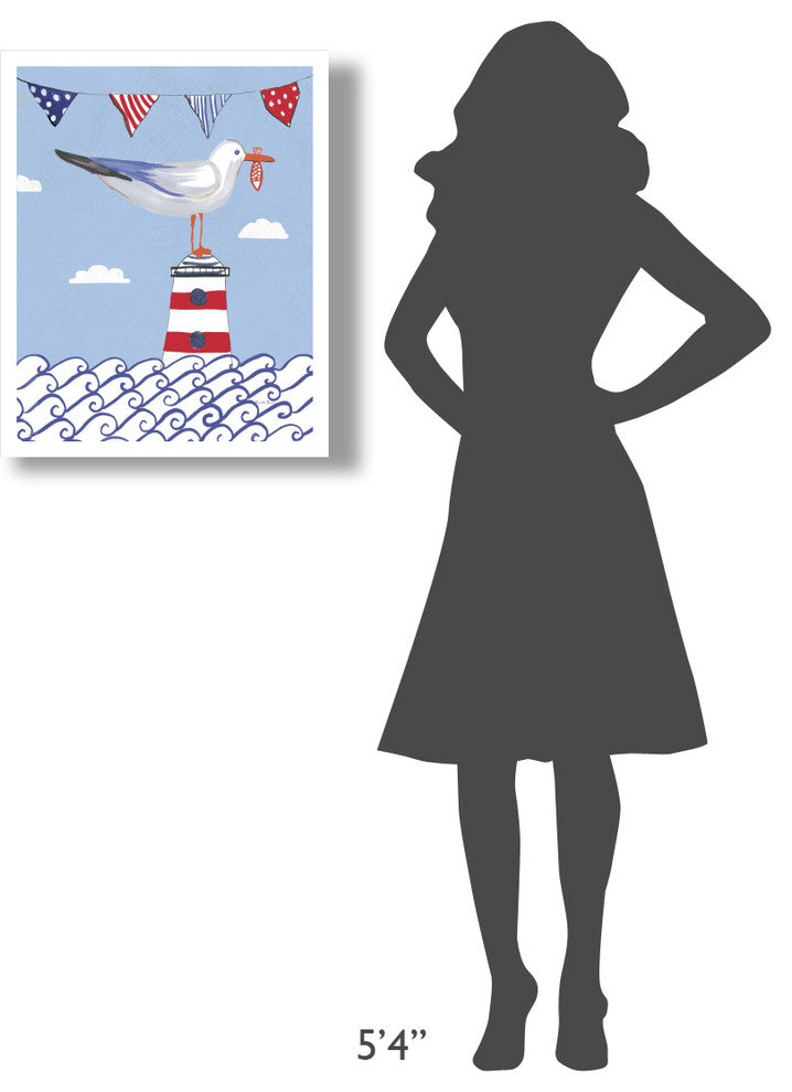 "Coastal Bird I Flags on Blue" Digital Paper Print by Farida Zaman, 22"x26"