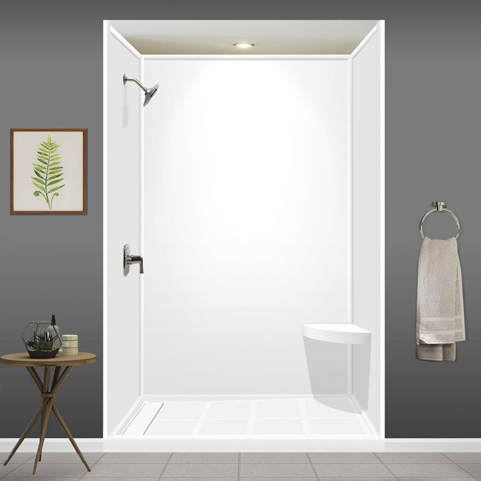 Transolid Studio Solid Surface Wall-Mount Corner Shower Seat, White