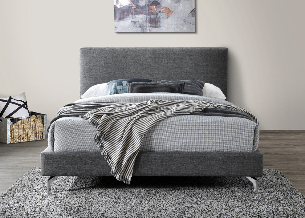 Harry Upholstered Platform Bed Queen Size, Dark Grey