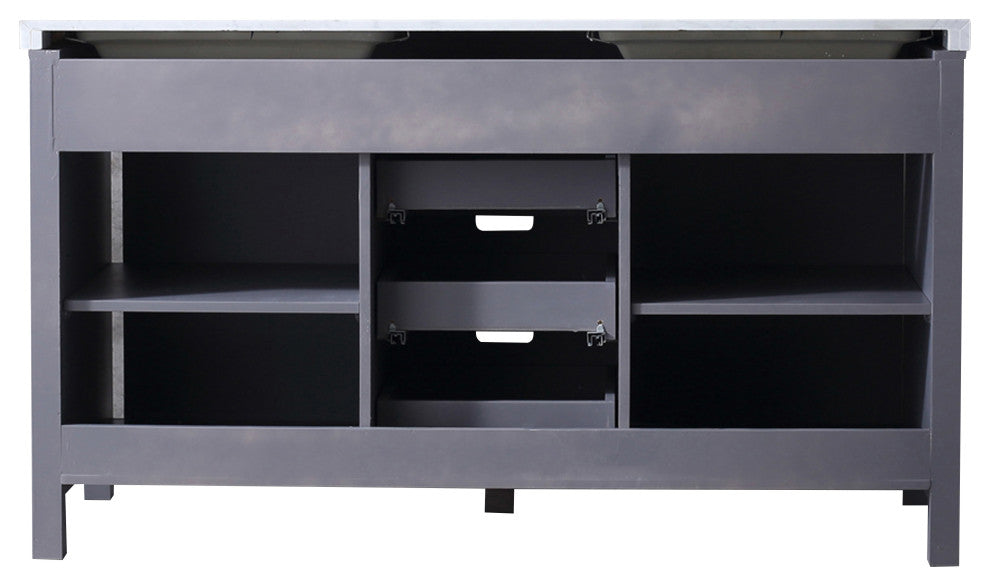 Marsyas 60" Dark Gray Double Vanity Carrara Marble Top Sinks, 24" Wall Mirrors