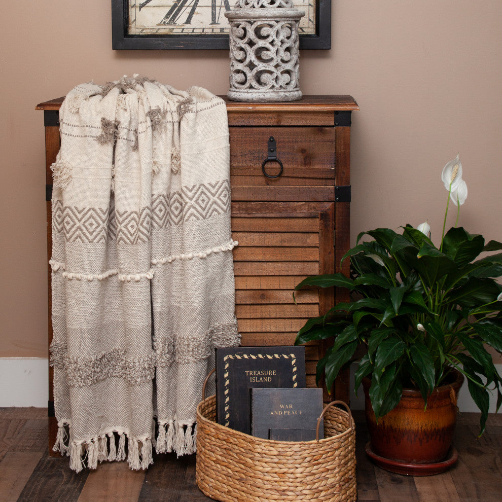 Parkland Collection Neil Eclectic Beige 52" x 67" WOVEN HANDLOOM Throw