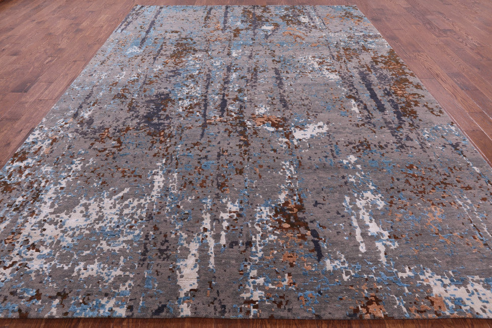 Abstract Hand Knotted Wool and Silk Rug 9' 0" X 12' 1"- Q6230