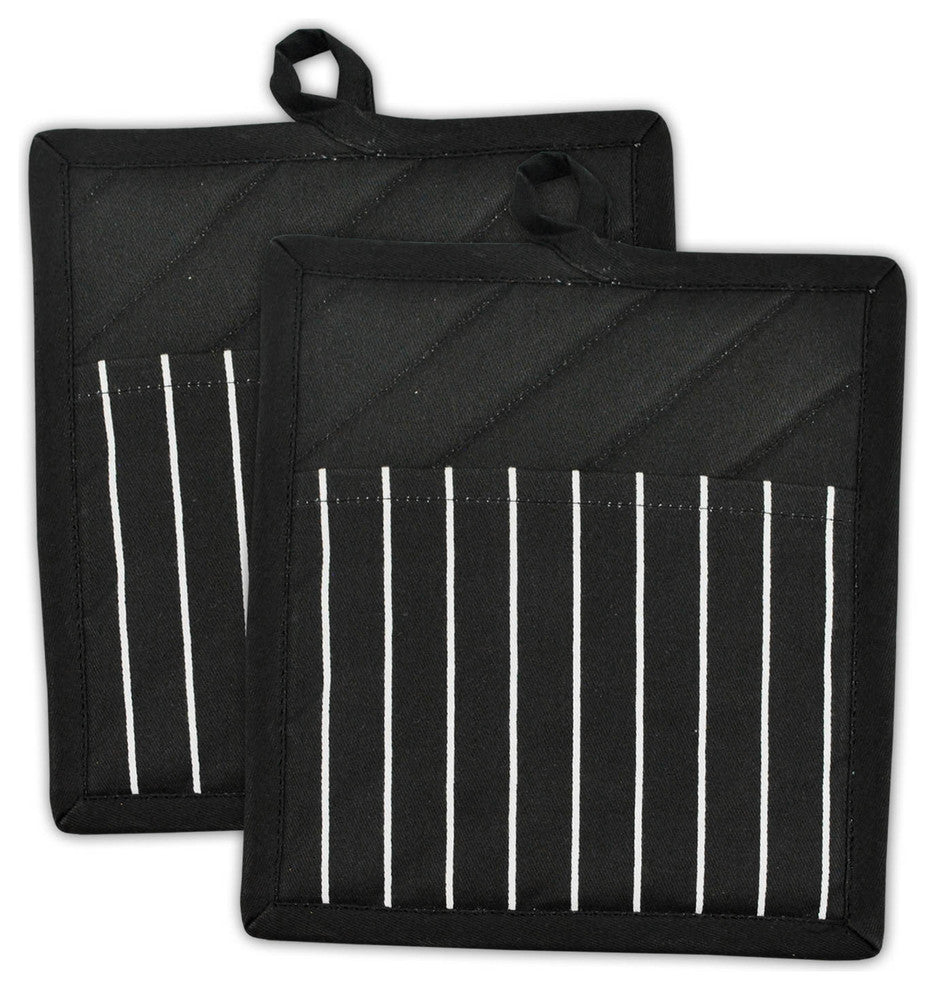 DII Black Chef Stripe Pot Holder, Set of 2