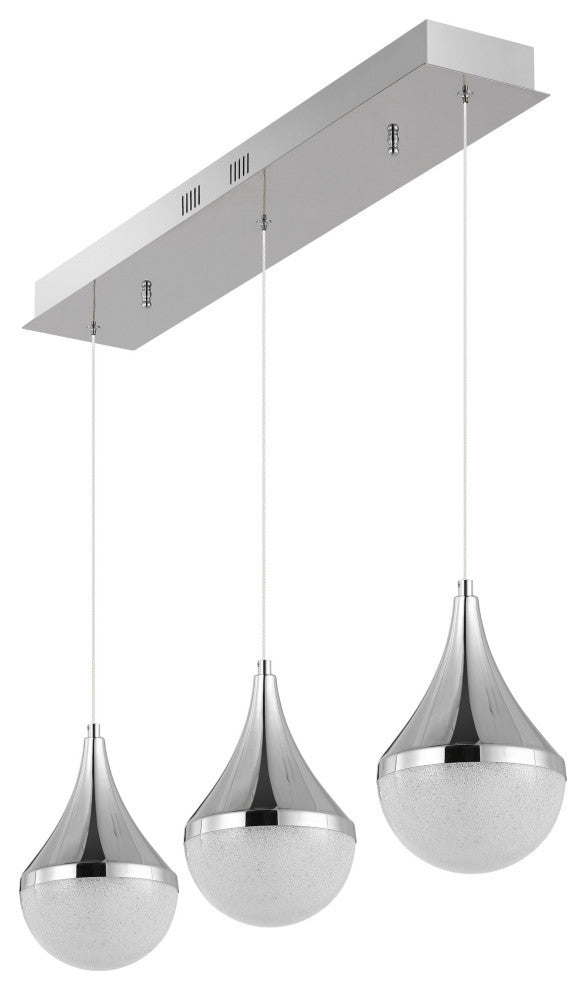 Elyse Teardrop 3-Light Iron/Acrylic Linear Pendant, Chrome/White, Width: 33"