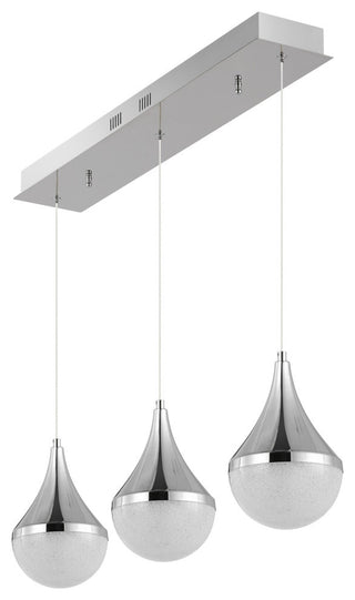 Elyse Teardrop 3-Light Iron/Acrylic Linear Pendant, Chrome/White, Width: 33"