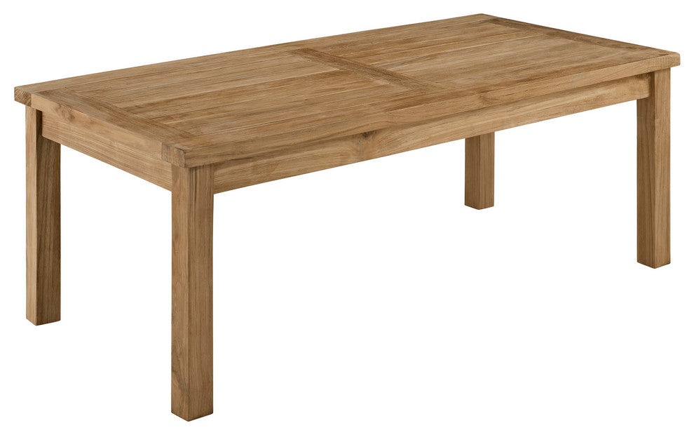 Modern Contemporary Outdoor Patio Teak Rectangle Coffee Table, Natural Wood