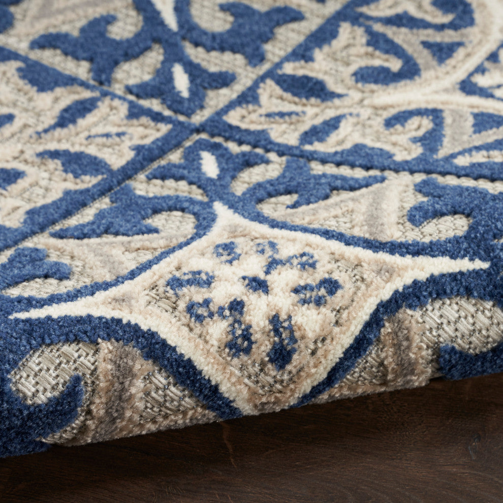 Nourison Aloha 7'10" Round Blue Contemporary Area Rug