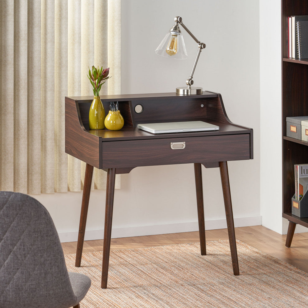 GDF Studio Elyse Mid-Century Modern Finished Fiberboard Home Office Desk, Wenge