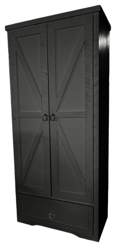 Rustic Kitchen Pantry Cabinet With Drawer, Iron Ore