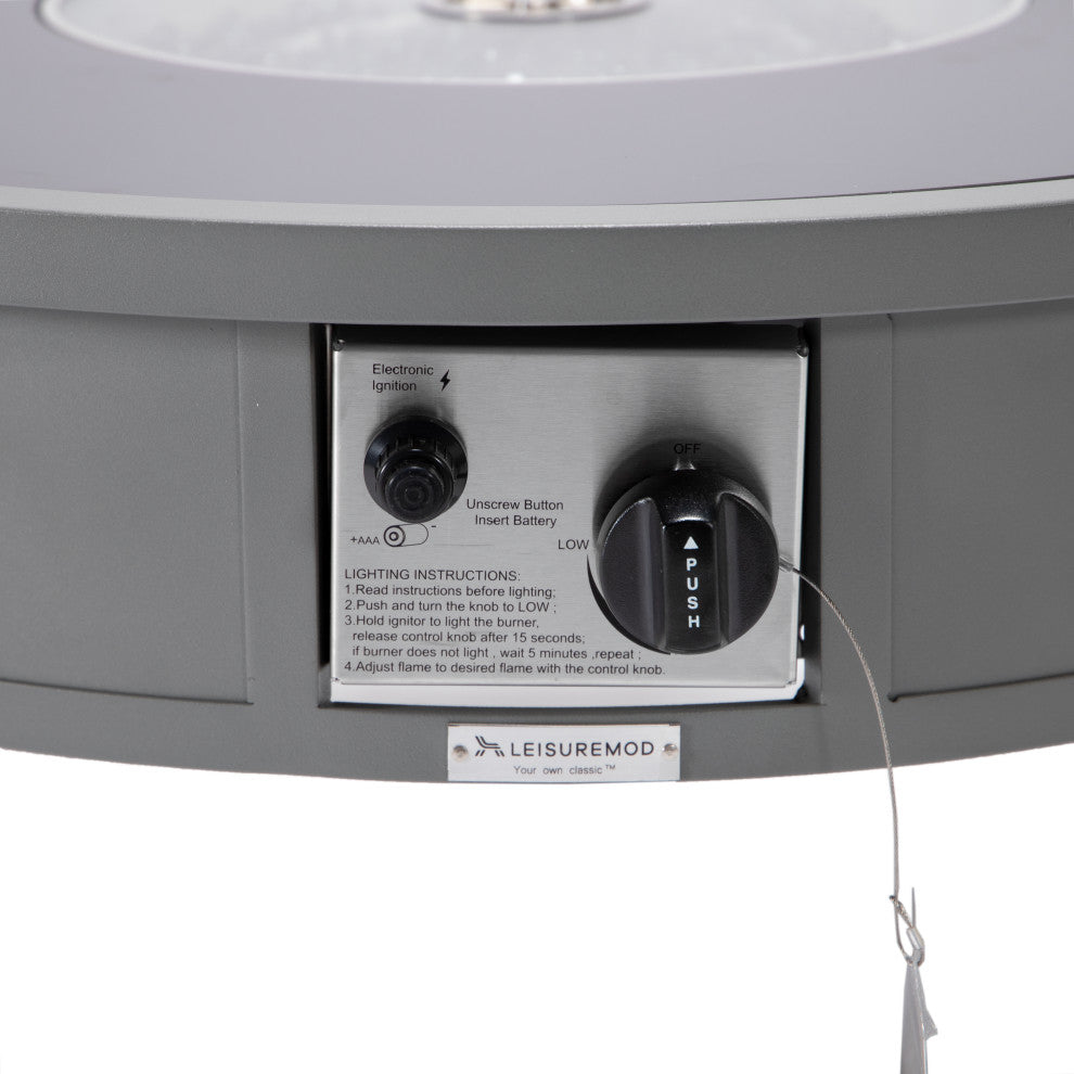 LeisureMod Walbrooke Round Fire Pit Table and Tank Holder, Gray