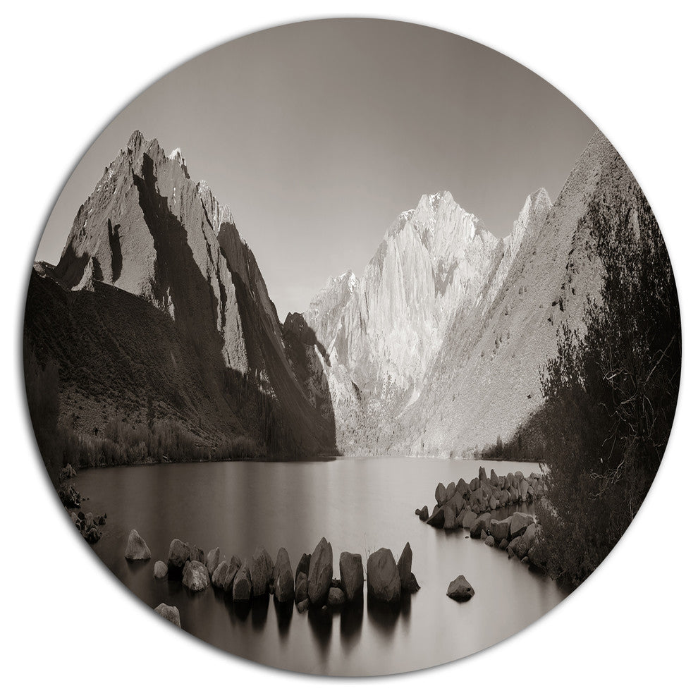 Snow Mountain Lake Panorama, Landscape Large Disc Metal Wall Art, 11"