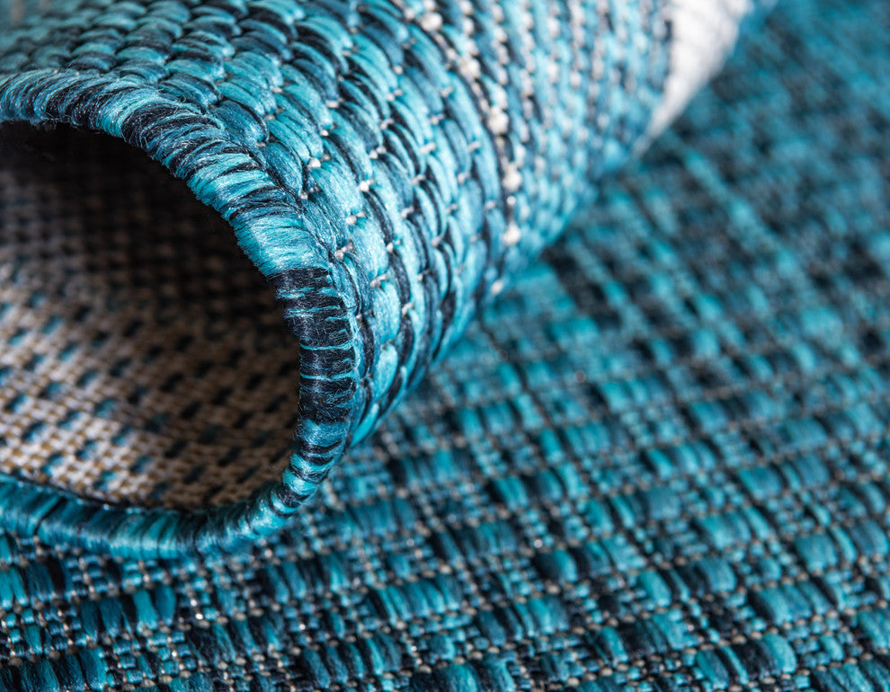 Unique Loom Teal Soft Border Outdoor 5' 0 x 8' 0 Area Rug
