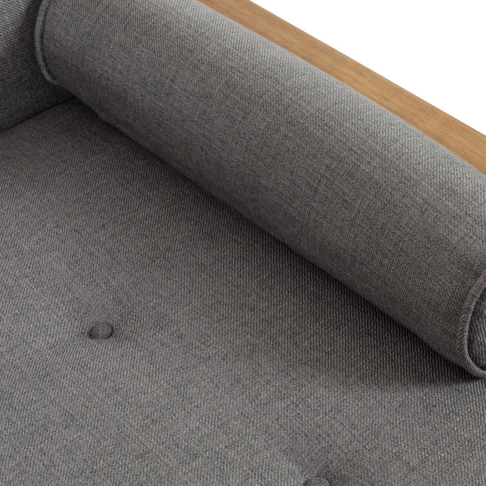 Miles Fabric Chaise Lounge, Gray and Dark Walnut