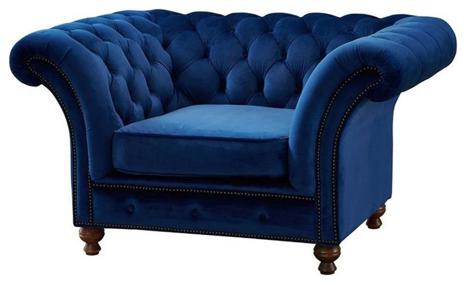 Peyton Sloped Arm Chesterfield Arm Chair Blue Velvet