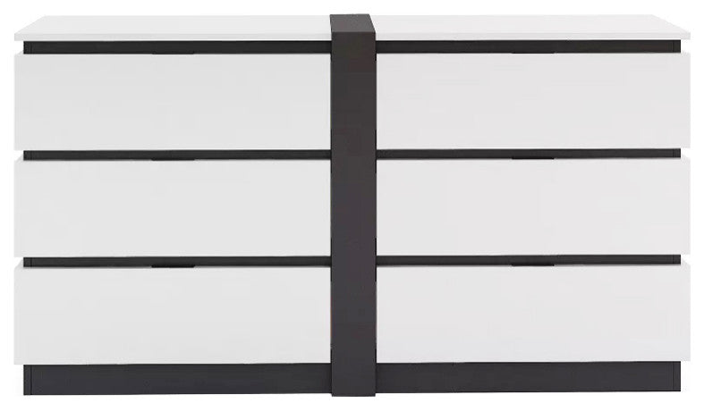 Wooden 6 Drawers Dresser in White and Metallic Gray