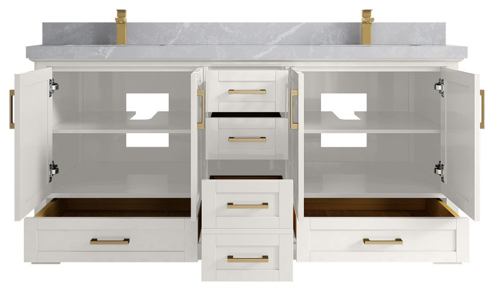 Boston 72" Double Sink Bath Vanity in Alabaster 2" Pearl Gray