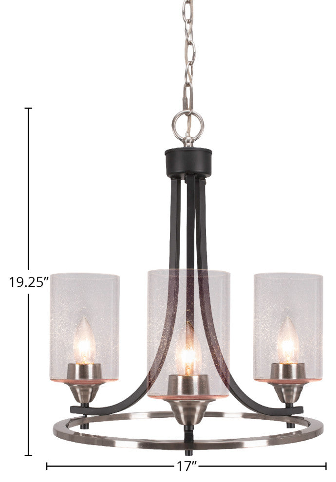 Paramount 3-Light Chandelier, Matte Black & Brushed Nickel, 4" Clear Bubble