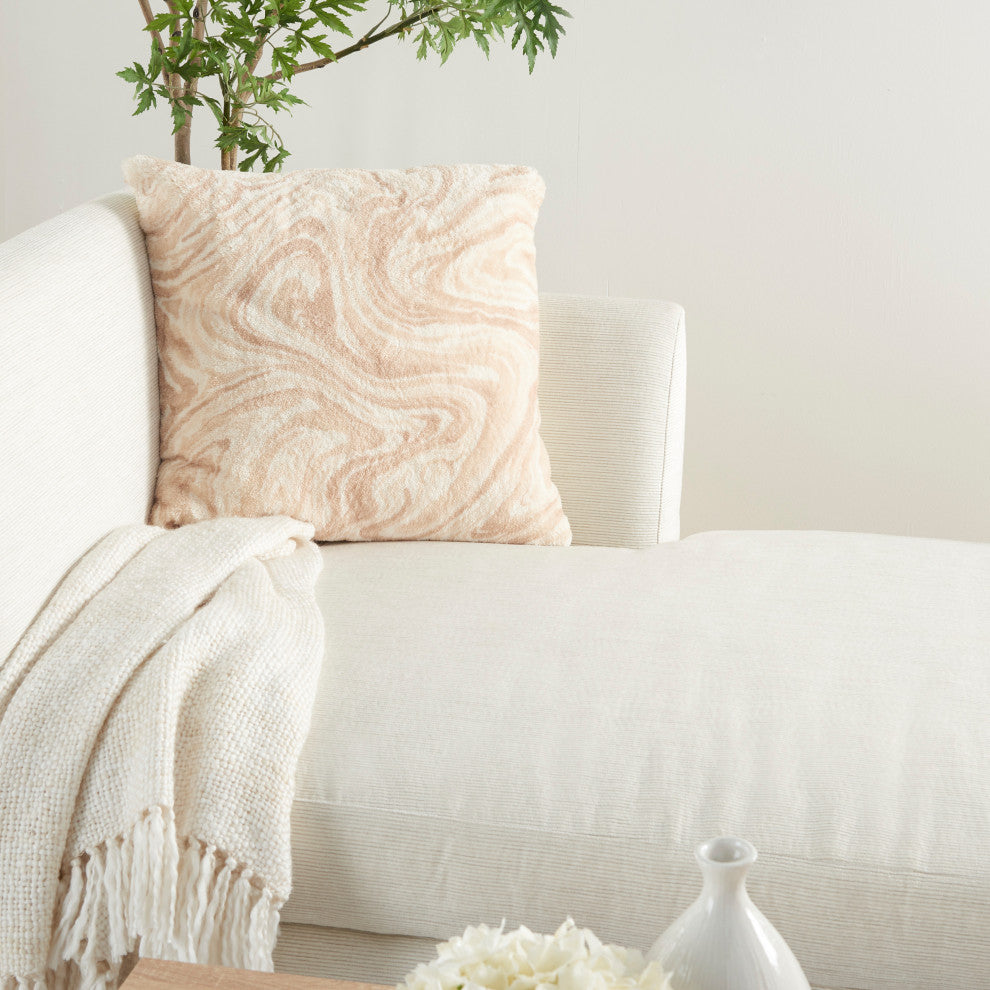 Mina Victory BJ400 Throw Pillow, Beige, 20"X20"