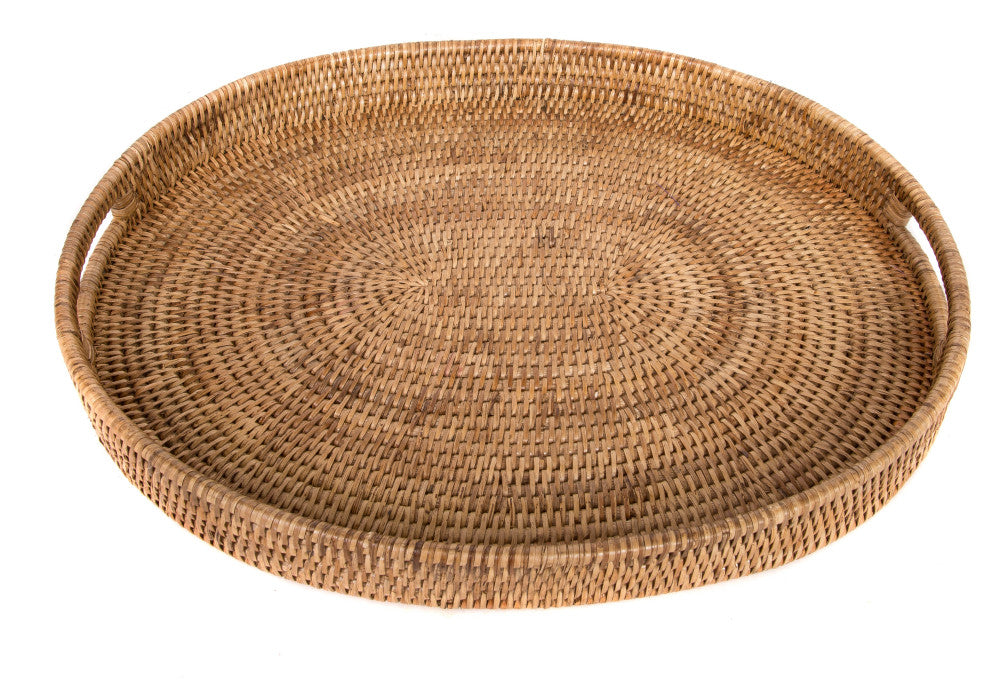 Artifacts Rattan™ Oval Tray With Cutout Handles, Honey Brown, Medium
