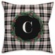 Black Plaid Monogram Wreath C 18x18 Spun Poly Pillow