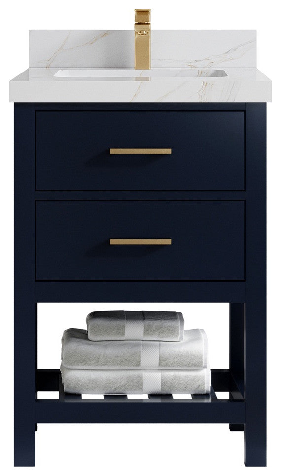 Parker 24" Single Sink Bath Vanity, Navy Blue 2" Calacatta Sienna