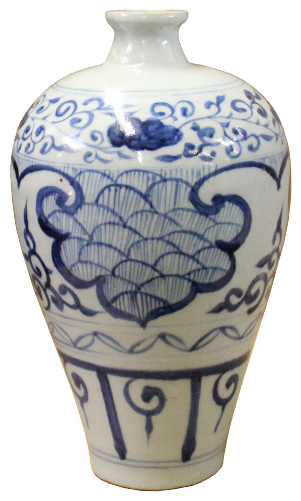 Chinese Blue White Round Porcelain Graphic Meiping Plum Vase Hws402