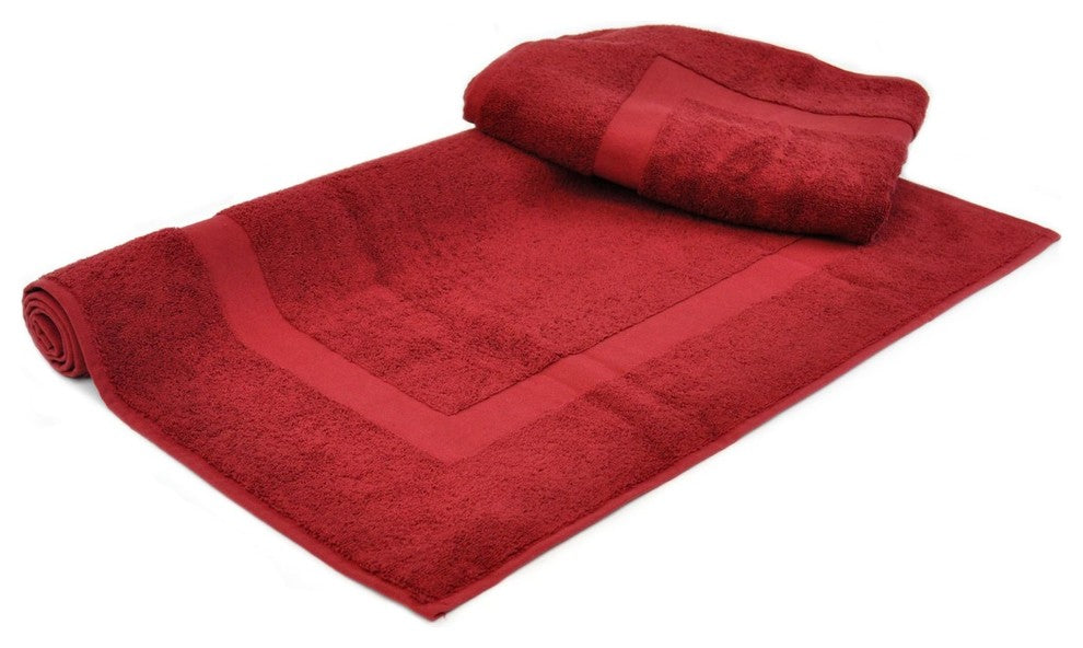 Dobby Border Luxury Hotel and Spa Bath Mat, Set of 2, Cranberry