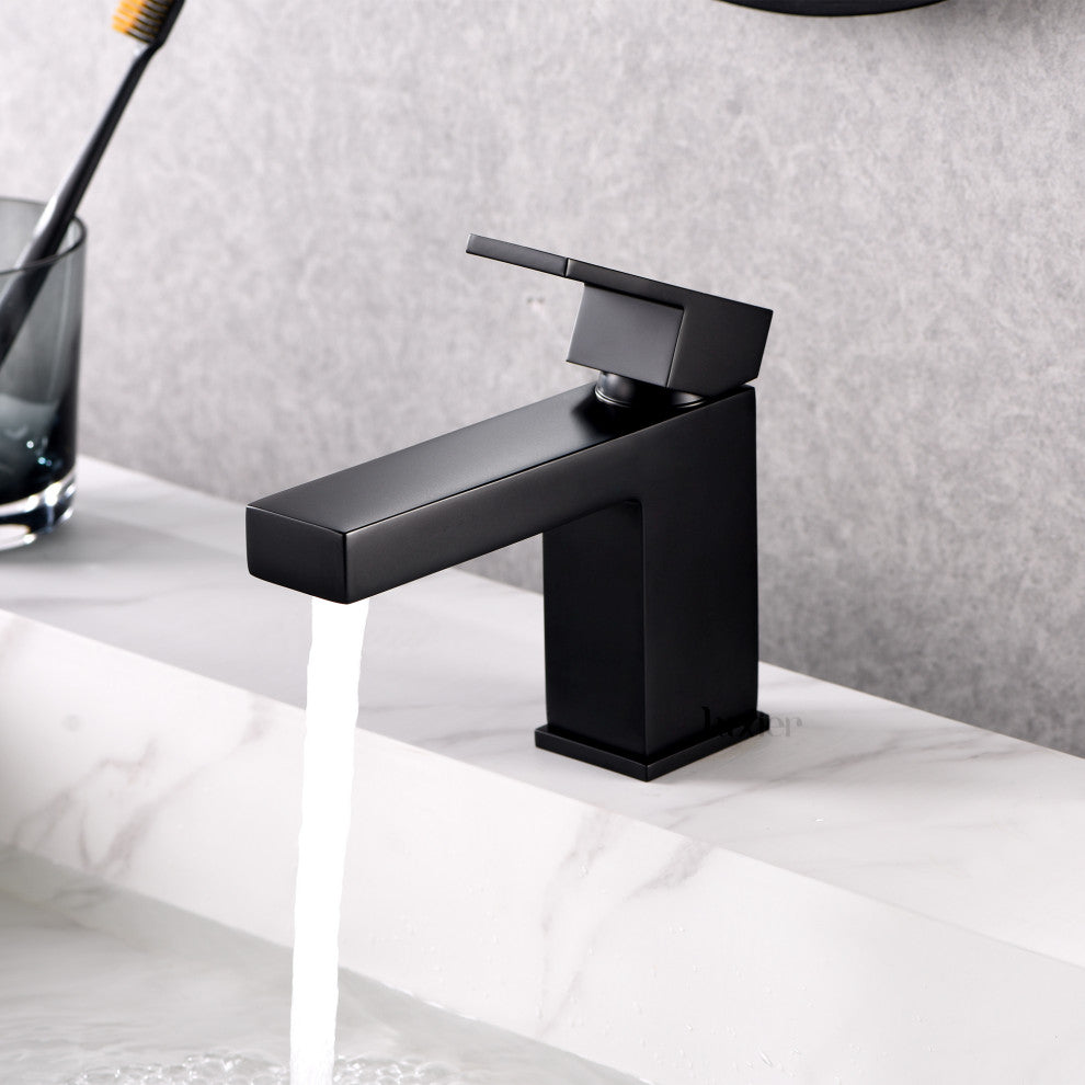 Luxier BSH05-S Single-Handle Bathroom Faucet with Drain, Matte Black