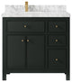 Sonoma 36 Left Offset Reeded  Bath Vanity in Dark Forest Green 2" Carrara Marble