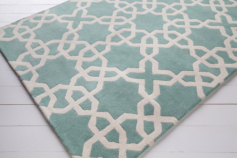 Davin Contemporary Area Rug, Light Aqua and White, 5'x7'