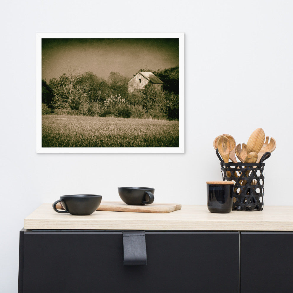 Abandoned Barn In The Trees Vintage Framed Photo Paper Wall Art Prints, White, 16" X 20"