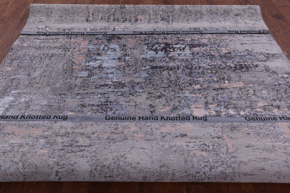 8' 0" X 10' 2" Handmade Wool and Silk Abstract Rug Q7041