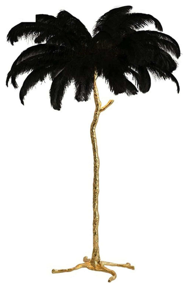 Akari Black Ostrich Feather Floor Lamp