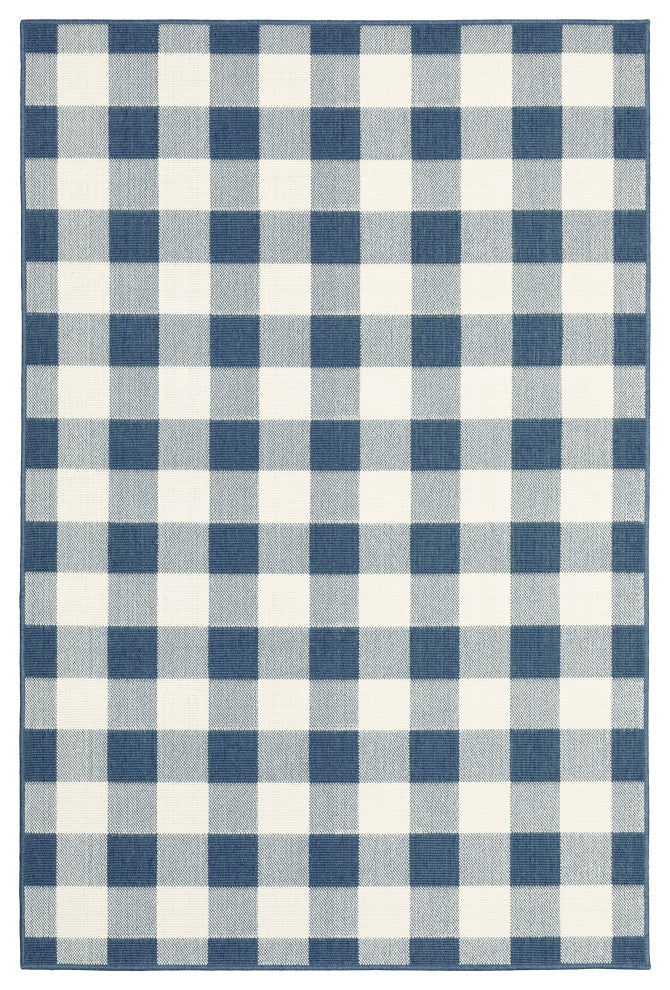 Oriental Weavers Meridian Blue/ Ivory Geometric Indoor/Outdoor Rug 5'3"X7'6"