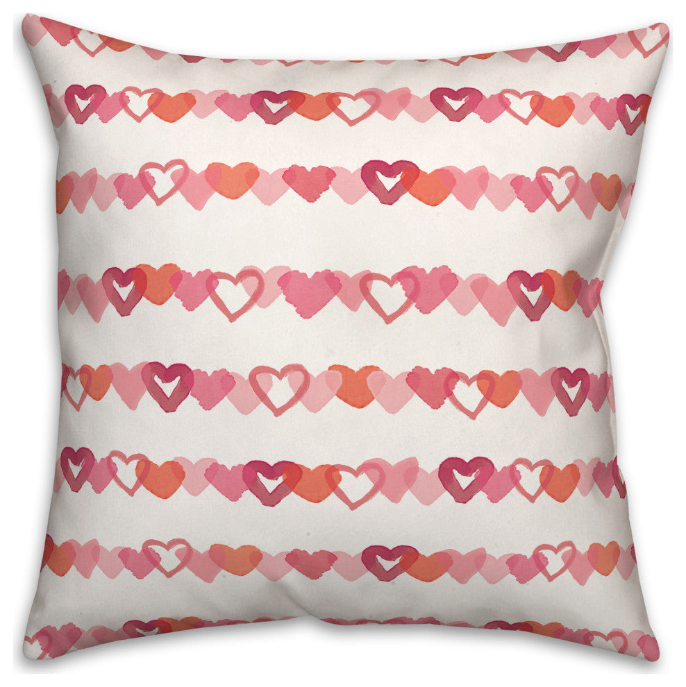 Watercolor Heart Stripes 18"x18" Spun Poly Pillow