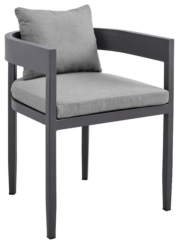 Menorca Outdoor Patio Dining Chairs in Aluminum with Gray Cushions - Set of 2