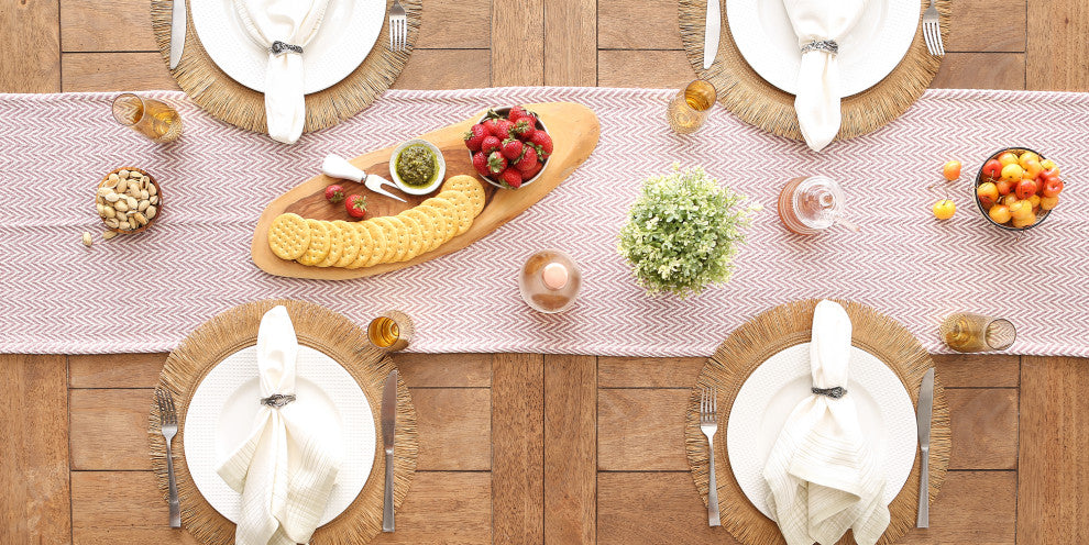Pale Mauve Chevron Handloom Table Runner 15x72