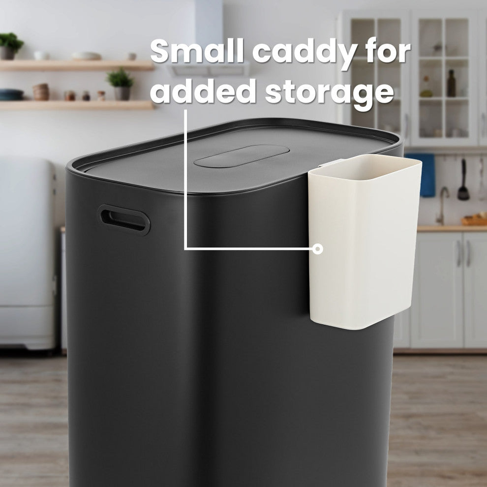 Kitchen 16-Gallon Double-Bucket Step Trash Can With Odor Filter and Lid Support