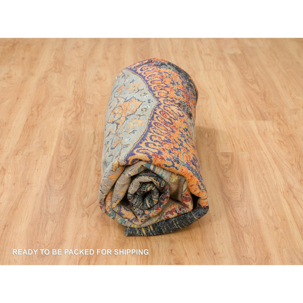 Orange Ancient Ottoman Erased Design Wool Hand Knotted Round Rug 10'x10'