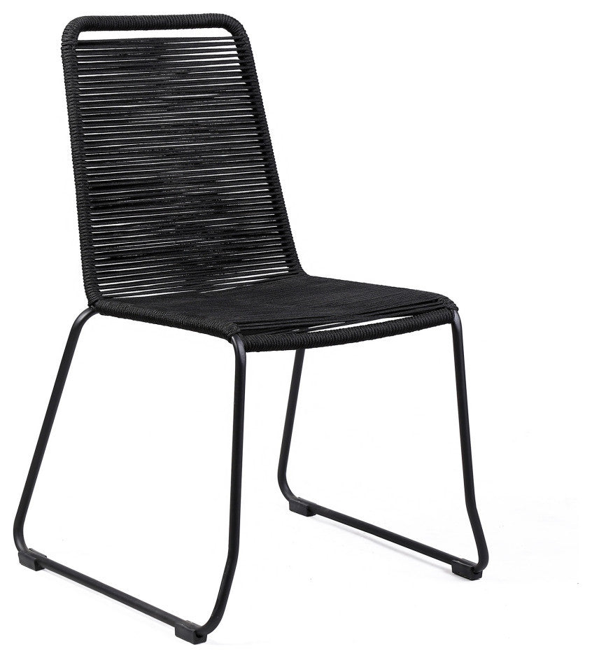 Shasta Outdoor Metal and Black Rope Stackable Dining Chair - Set of 2, Black Rope
