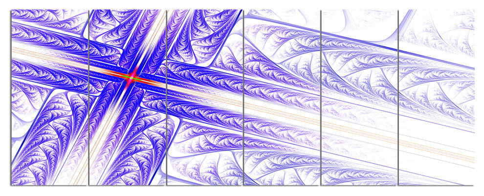 Blue Fractal Cross Design, Abstract Canvas Art Print, 70"x28", 6 Panels