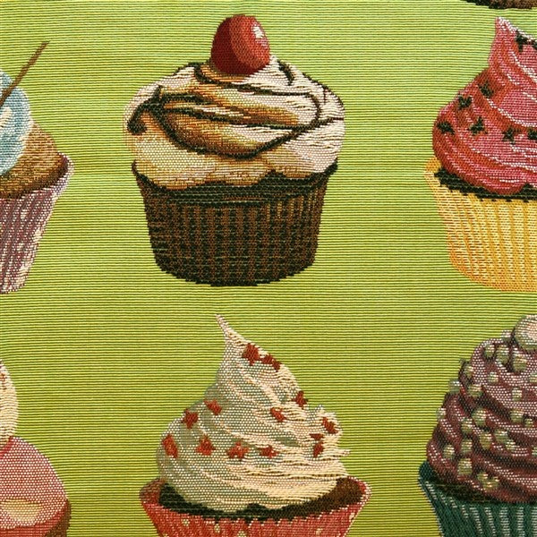 Pillow Decor - Cupcakes on Green French Tapestry Throw Pillow