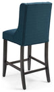 Counter Stool Chair, Set of 2, Fabric, Wood, Navy Blue, Modern, Bar Pub Bistro