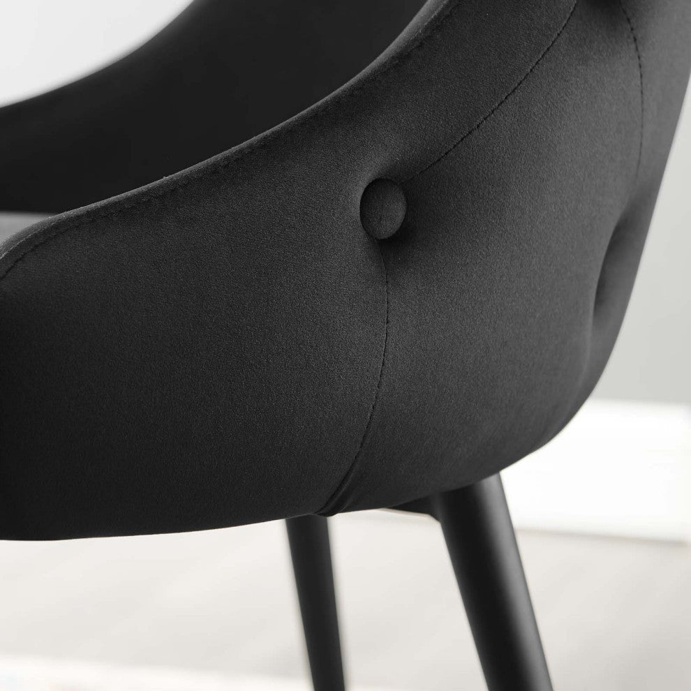 Tufted Side Dining Chair, Velvet, Black, Modern, Bistro Restaurant Hospitality