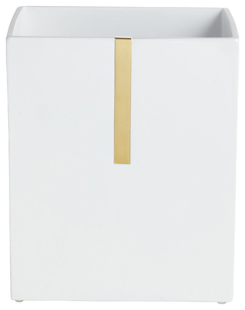Houston Street White/Brass Waste Basket